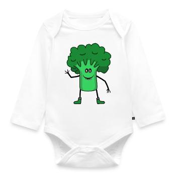Brokkoli Gemüse Garten Küche Speise Vegetarisch - Baby Bio-Langarm-Body - Weiß - Vorne