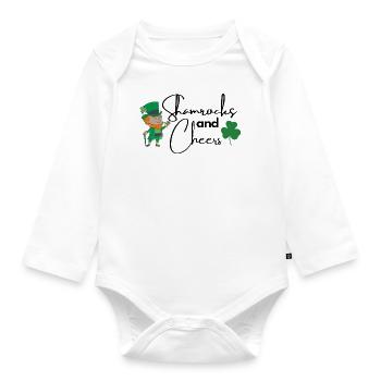Shamrocks and Cheers - Organic Longsleeve Baby Bodysuit - white - Front