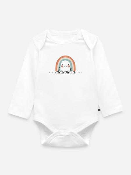 Alexandra! Rainbow, customisable - Organic Longsleeve Baby Bodysuit - white
