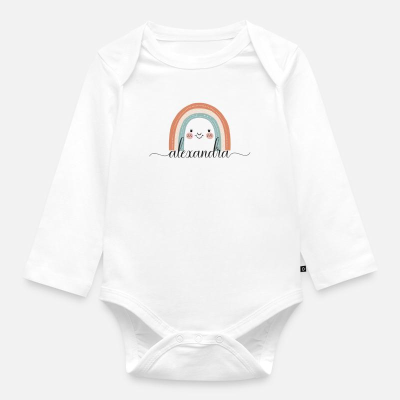 Alexandra! Regenbogen, personalisierbar - Baby Bio-Langarm-Body - Weiß