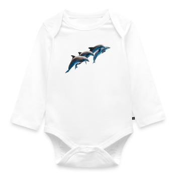 Delphine Gruppe springend, Natürlich - Baby Bio-Langarm-Body - Weiß - Vorne
