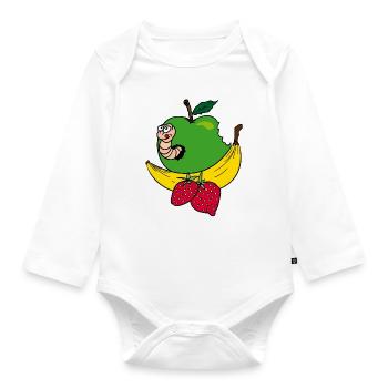 Happy Worm - loving fruits - Organic Longsleeve Baby Bodysuit - white - Front