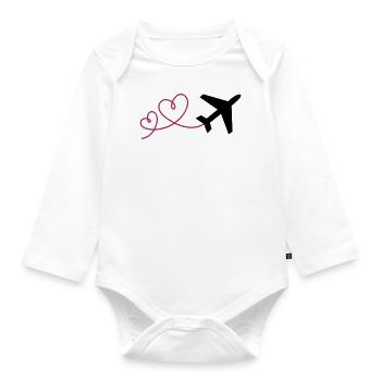 Flugzeug mit Herzen (Farben änderbar) - Baby Bio-Langarm-Body - Weiß - Vorne