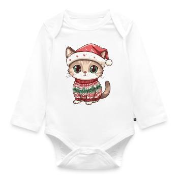 Cat Christmas Comic - Organic Longsleeve Baby Bodysuit - white - Front