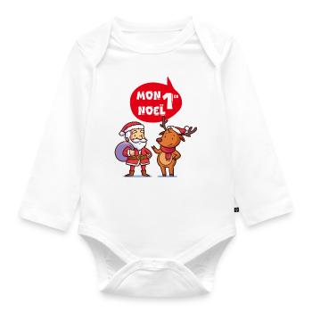 Mon 1 er Noël - cadeau bébé joyeux noel - Body Bébé bio manches longues - blanc - Devant