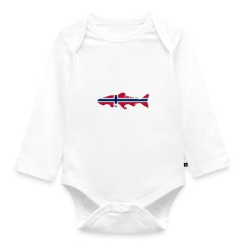 Norvège 2025 Saumon avec montagnes et pêche à l’orignal - Body Bébé bio manches longues - blanc - Devant