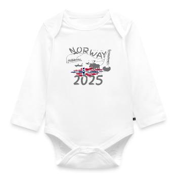 Norwegen 2025 Hering mit Bergen und Elch Angeln - Baby Bio-Langarm-Body - Weiß - Vorne