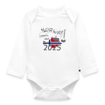 Norway 2025 Plaice with Mountains and Moose Fishing - Organic Longsleeve Baby Bodysuit - white - Front