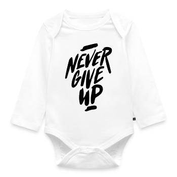 never give up - Organic Longsleeve Baby Bodysuit - white - Front