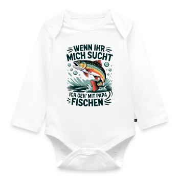 Angeln mit Papa mit springender Forelle - Baby Bio-Langarm-Body - Weiß - Vorne