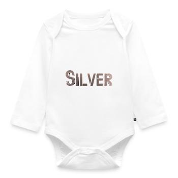 Silber stilisierter Text - Baby Bio-Langarm-Body - Weiß - Vorne