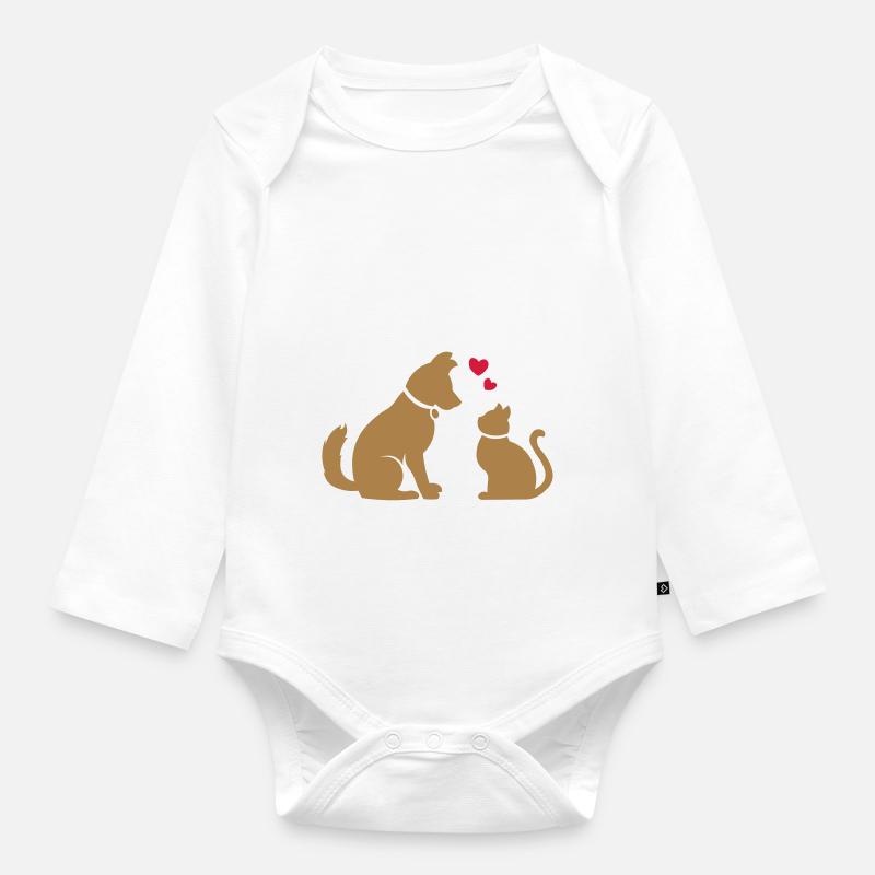 Friends Forever - Chat & Chien - Chat & Chien BFF - Body Bébé bio manches longues - blanc