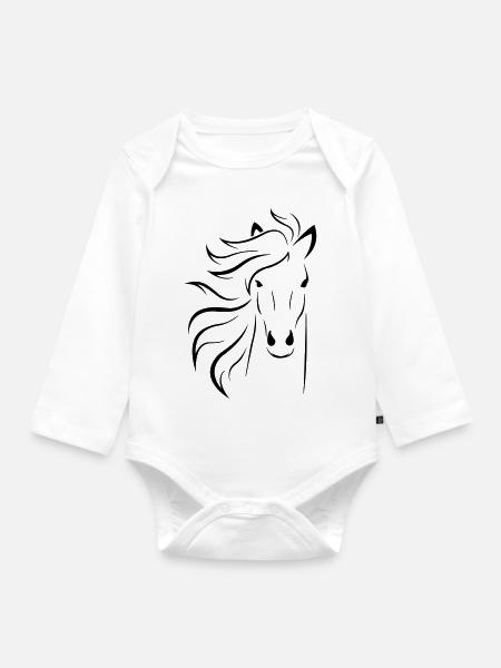 Pferd - Baby Bio-Langarm-Body - Weiß