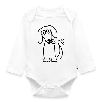chien drôle doux chien de teckel de bande dessinée comique Fun - Body Bébé bio manches longues - blanc - Devant