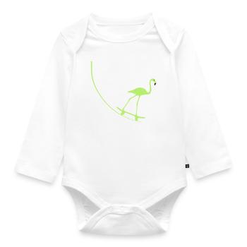 Flamingo on skateboard - Organic Longsleeve Baby Bodysuit - white - Front