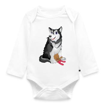 Little Husky - Baby Bio-Langarm-Body - Weiß - Vorne