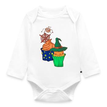 Halloween Cupcake Muffin Kuchen Backen Süßigkeiten - Baby Bio-Langarm-Body - Weiß - Vorne