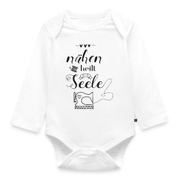 Sewing heals the soul - Organic Longsleeve Baby Bodysuit - white - Front