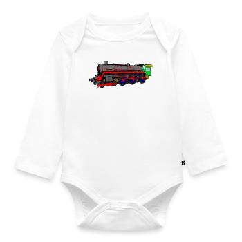 Steam locomotive - Organic Longsleeve Baby Bodysuit - white - Front