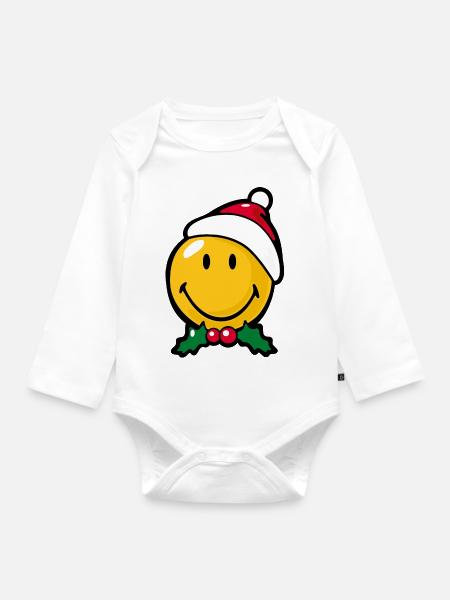 Smiley Christmas Good Mood - Baby Bio-Langarm-Body - Weiß