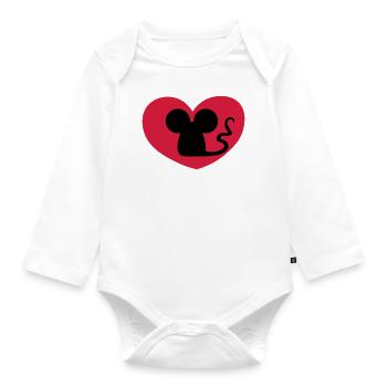 Verliebte Maus / Mouse in love / souris amoureuse - Baby Bio-Langarm-Body - Weiß - Vorne