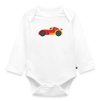 Little Race Car In Red and Yellow - Organic Longsleeve Baby Bodysuit - white - Front