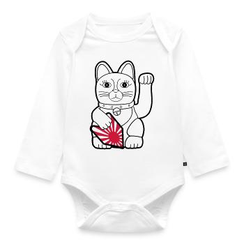 Maneki Neko "Rising Sun Flag" - Dark Contour - Baby Bio-Langarm-Body - Weiß - Vorne