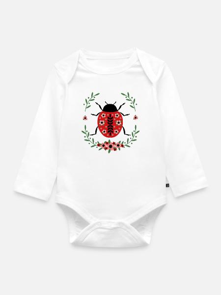 Marienkäfer mit Blumen - Baby Bio-Langarm-Body - Weiß