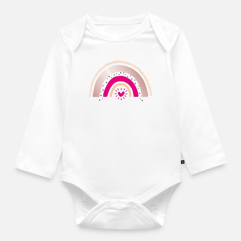 Regenbogen - Baby Bio-Langarm-Body - Weiß