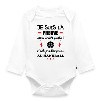 Preuve que mon papa handball, papa handballeur - Body Bébé bio manches longues - blanc - Devant