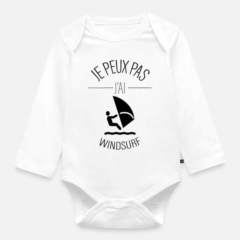 J Peux Pas j ai windsurf - surfing - Body Bébé bio manches longues - blanc