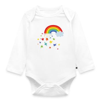 Regenbogen- und Farbflecken - Baby Bio-Langarm-Body - Weiß - Vorne