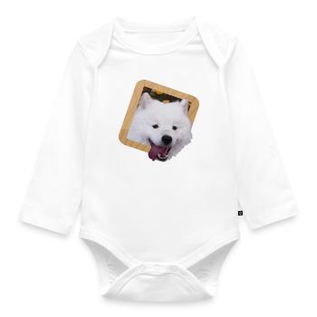 Samoyed puppy in a frame - Organic Longsleeve Baby Bodysuit - white - Front