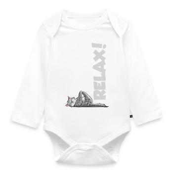 Relax Cat Yoga Gymnastics Chill Meditation - Organic Longsleeve Baby Bodysuit - white - Front