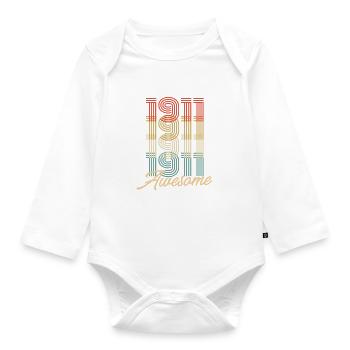 Funny Birthday Awesome 1911 - Baby Bio-Langarm-Body - Weiß - Vorne