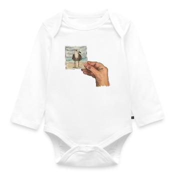 Hand mit Foto einer Möwe - Baby Bio-Langarm-Body - Weiß - Vorne
