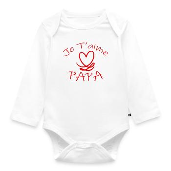 Papa Je T'aime T-Shirt Saint-Valentin - Body Bébé bio manches longues - blanc - Devant