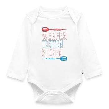 Dart Dartspieler Darten Dartpfeile Darts treffen - Baby Bio-Langarm-Body - Weiß - Vorne