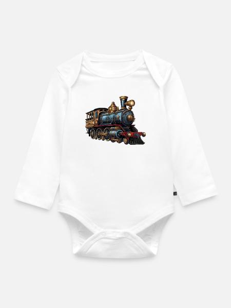 Zeitreise: Dampflokomotive des 19. Jahrhunderts - Baby Bio-Langarm-Body - Weiß