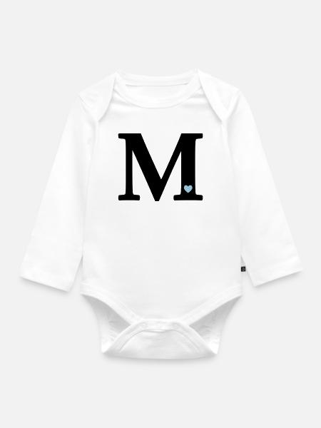 Buchstabe M Anfangsbuchstabe - Baby Bio-Langarm-Body - Weiß