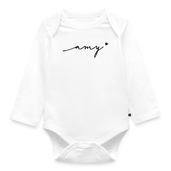Amy Cursive Name - Organic Longsleeve Baby Bodysuit - white - Front