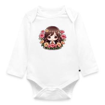 A chibi in bloom - Organic Longsleeve Baby Bodysuit - white - Front