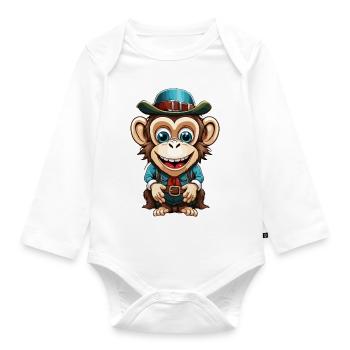 Lederhosen / Animal / Traditional costume / Tradition / Monkey - Organic Longsleeve Baby Bodysuit - white - Front