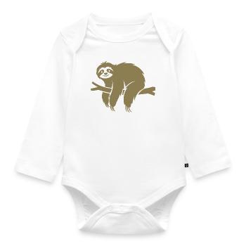 Minimalistisches Faultier entspannt auf einem Ast - Baby Bio-Langarm-Body - Weiß - Vorne