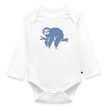 Minimalistisches Faultier entspannt auf einem Ast - Baby Bio-Langarm-Body - Weiß - Vorne