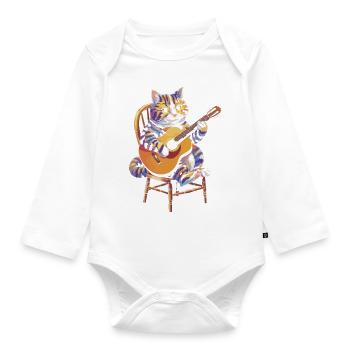 Chat qui joue de la guitare - Body Bébé bio manches longues - blanc - Devant