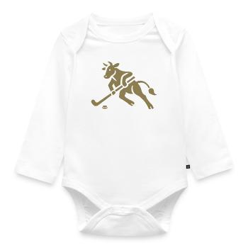 Cow Bull Hockey Player Silhouette - Organic Longsleeve Baby Bodysuit - white - Front