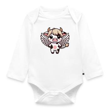 Cute Chibi Cow Angel Cartoon Wings - Organic Longsleeve Baby Bodysuit - white - Front