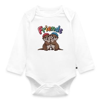 Freunde Zwei Fischotter mit bunten Mützen - Baby Bio-Langarm-Body - Weiß - Vorne