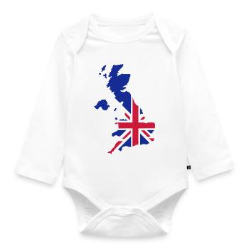 UK - Great Britain - Organic Longsleeve Baby Bodysuit - white - Front